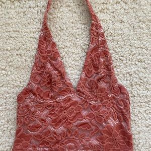 Pink Lacey urban outfitters crop halter top XS